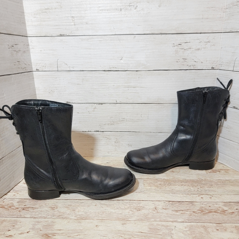 Born Mid Calf back lace black leather boots - Picture 4 of 13